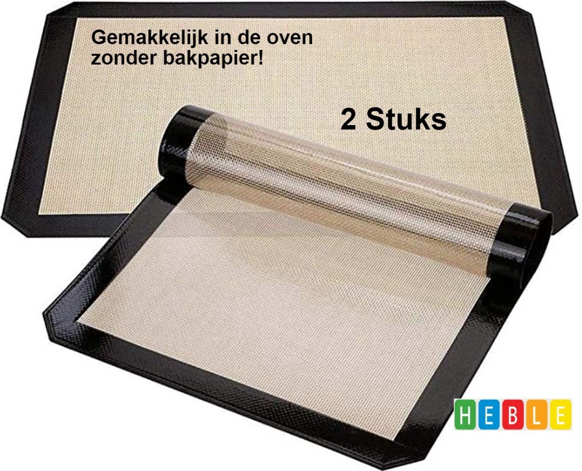 *** 2 Stuks Beige Bakmat - 42x30 cm - Hittebestendig tot 250° - Siliconen - van Heble® ***