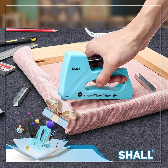SHALL Light Duty nietpistool voor hout, witte bekleding nietpistool met 1600 stuks JT21 nietjes 1/4, 5/16, 3/8 inch en nietverwijderaar - Stoffen nietmachine pistool voor knutselen, doe-het-zelf