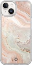 Casimoda® hoesje - Geschikt voor iPhone 14 - Marmer Waves - 2-in-1 case - Schokbestendig - Water - Verhoogde randen - Bruin/beige, Transparant