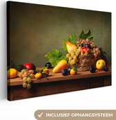 Canvas Schilderij Rustiek - Mand - Fruit - Stilleven - 60x40 cm - Wanddecoratie