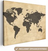 Canvas Wereldkaart - 120x90 - Wanddecoratie Wereldkaart - Sepia - Vintage - Bruin