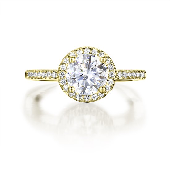 Seraphina - 14k Geelgouden Moissanite Halo Verlovingsring - 0.5 karaat