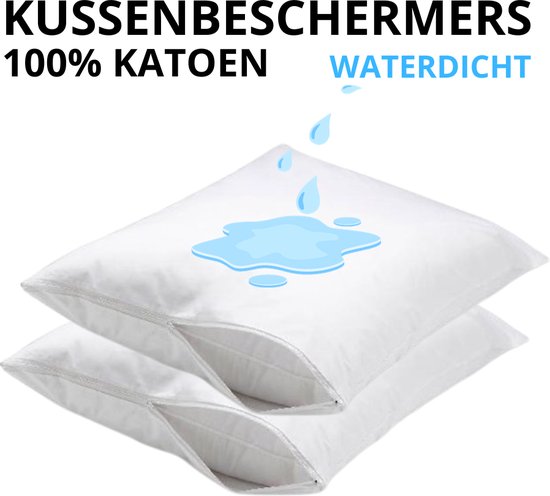 Droomtextiel Molton Kussensloop Waterdicht 60x70 cm - 2 stuks - 100% Hoogwaardige Katoen - Anti allergie - Hotel Kwaliteit - Met Rits - Kussenbeschermer