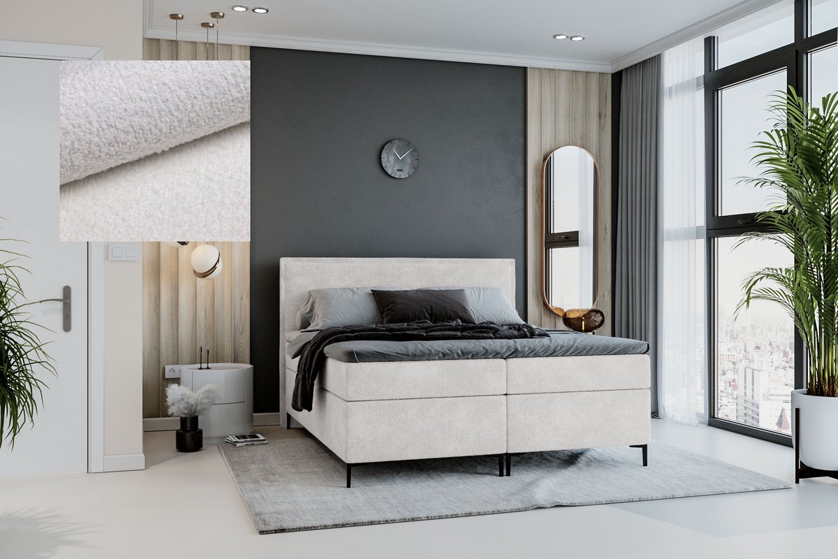 Meuba Home - Berlin Boxspring - Wit - 180x200 - Teddy stof - Met topper 8cm