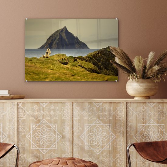 MuchoWow® Glasschilderij 60x40 cm - Schilderij acrylglas - Schapen aan de kust van Ierland - Foto op glas - Schilderijen