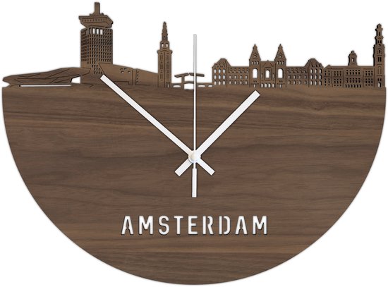 Skyline Klok Amsterdam Noten Hout Wanddecoratie Voor Aan De Muur City Shapes