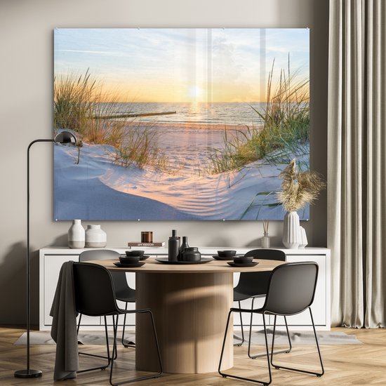 Peinture sur verre - Feuille acrylique - Mer - Dunes - Paysage - Peinture sur verre - Photo sur verre - Verre acrylique - Décoration chambre - Décoration murale - 160x120 cm - Peintures salon