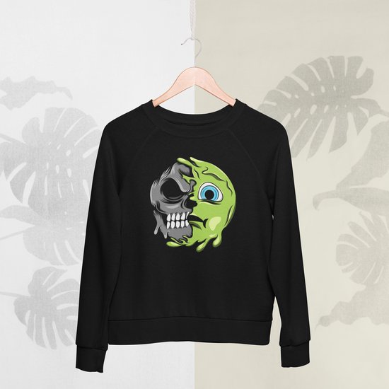 Feel Free - Halloween Sweater - Smiley: Misselijk gezicht - Maat M - Kleur Zwart