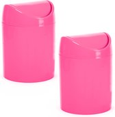 Plasticforte mini prullenbakje - 2x - fuchsia roze - kunststof - keuken/aanrecht - 12 x 17 cm