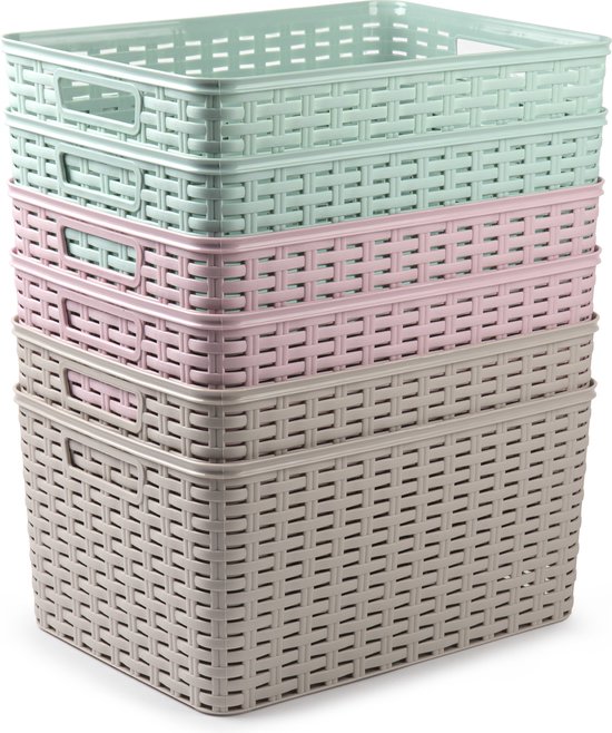 Plasticforte Opbergmand - Kastmand - rotan kunststof - taupe - 18 Liter - 29 x 39 x 20 cm | Fun en Feest