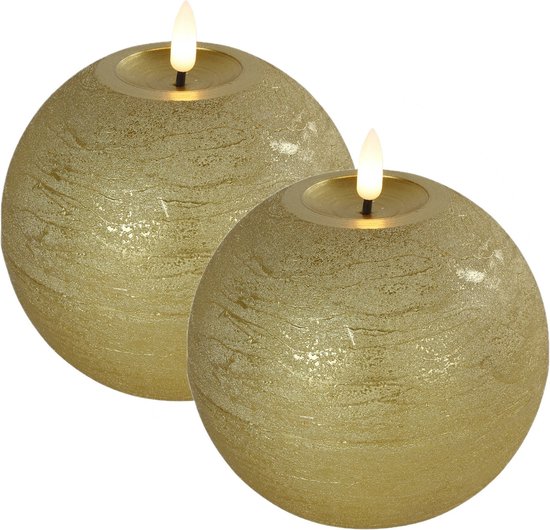 Countryfield LED kaarsen/bolkaarsen - 2x - goud - B12 x H12,5 cm - Lyon - warm wit