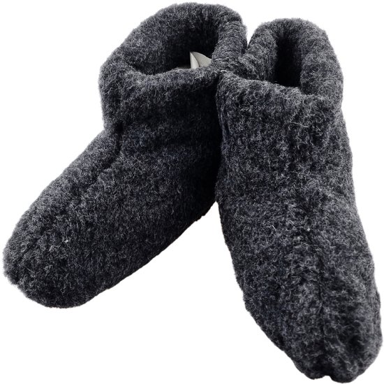 Wollen sloffen - echt schapenwol - heerlijk warm - hoog model - antraciet in maat 45