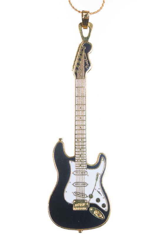 Halsketting Fender Stratocaster gitaar, zwart met wit pickguard
