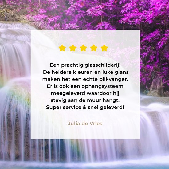 MuchoWow® Peinture sur verre 20x20 cm - Peinture sur verre acrylique - Cascade - Arbres - Arc-en-ciel - Violet - Photo sur verre - Peintures