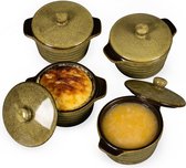Mini Stoneware Cocottes, 250 ml Ramekins, Souffle Cases with Lid, Set of 4 Small Casserole Dish, Creme Brulee Bowls, Reactive Yellow