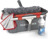 CLEANmaxx Window Cleaner Set de 7 - gris/rouge - Kit complet de nettoyant pour vitres avec seau, essuie-glace, chiffon en microfibre et concentré - Idéal pour la maison, la voiture et le camping-car