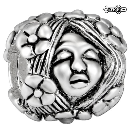 Bedel - Zilver - Vrouw met bloemen - Sterling zilver 925 - Bead - Kraal