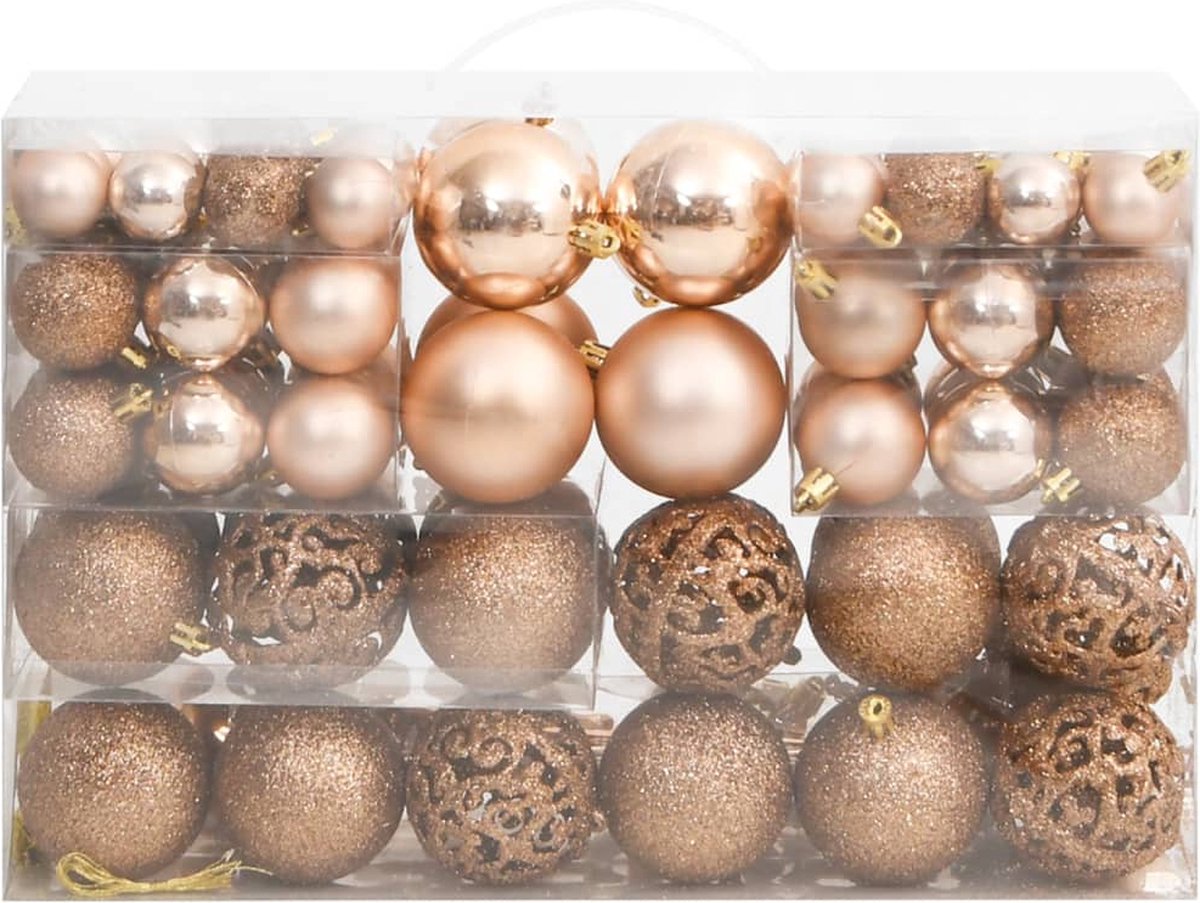Kerstballen Champagne 111delige Kerstballenset plastic Rosé Goud