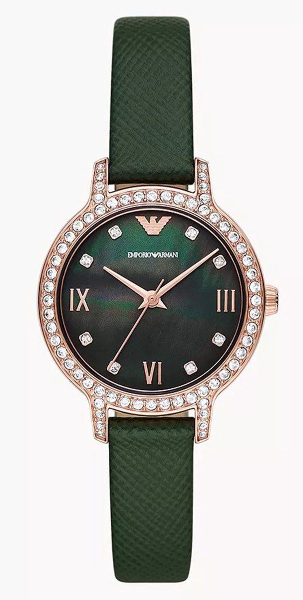 Emporio Armani Cleo AR11577 Horloge - Leer - Groen - Ø 32 mm