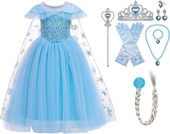 Robe de Princesse Fille - Blauw - taille Frozen (120) - Habillage Vêtements Fille - Robe Elsa - La Reine des Neiges