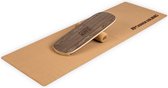 BoarderKING Planche d'intérieur Flow balance board + tapis + rouleau bois / liège - 27 x 15 x 75 cm - Noyer