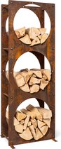 Rangement bois blumfeldt Trio Circulo - 55 x 160 x 30 cm - 3 compartiments de rangement - résistant aux intempéries - rack en acier 3 mm