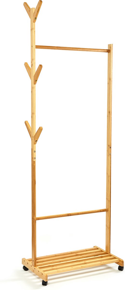 Garderobe met bergruimte kledingstandaard 57,5 x 173 cm asymmetrisch design bamboe