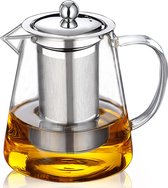 Glazen theepot 750 ml BOWD met hittebestendige roestvrijstalen theezeef, voor thee koffie water karaf melkcontainer, sapkruik, kan worden gebruikt in magnetron veilig, borosilicaatglas (750 ml 25 Qz)