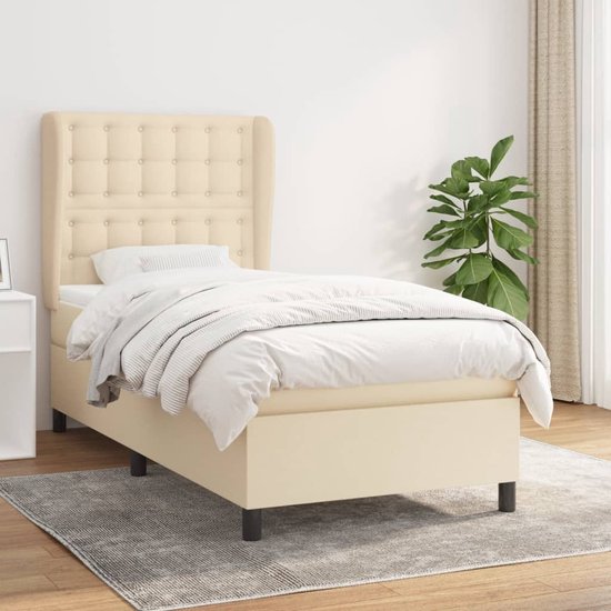 The Living Store Boxspringbed - Bed - of afmeting- 193 x 93 x 118/128 cm - Ken- Duurzaam materiaal - praktisch hoofdbord - comfortabele ondersteuning - pocketvering matras - middelharde ondersteuning - huidvriendelijk topmatras