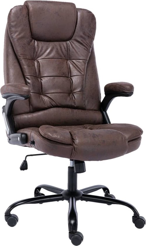 The Living Store Chaise de bureau - Ajustable - Marron foncé - Daim artificiel - 67x71x (110-119)cm - Ergonomique