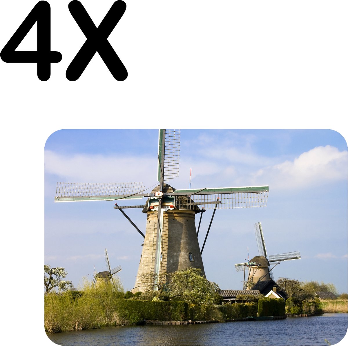 BWK Stevige Placemat - Nederlandse Molens aan het Water - Set van 4 Placemats - 40x30 cm - 1 mm dik Polystyreen - Afneembaar
