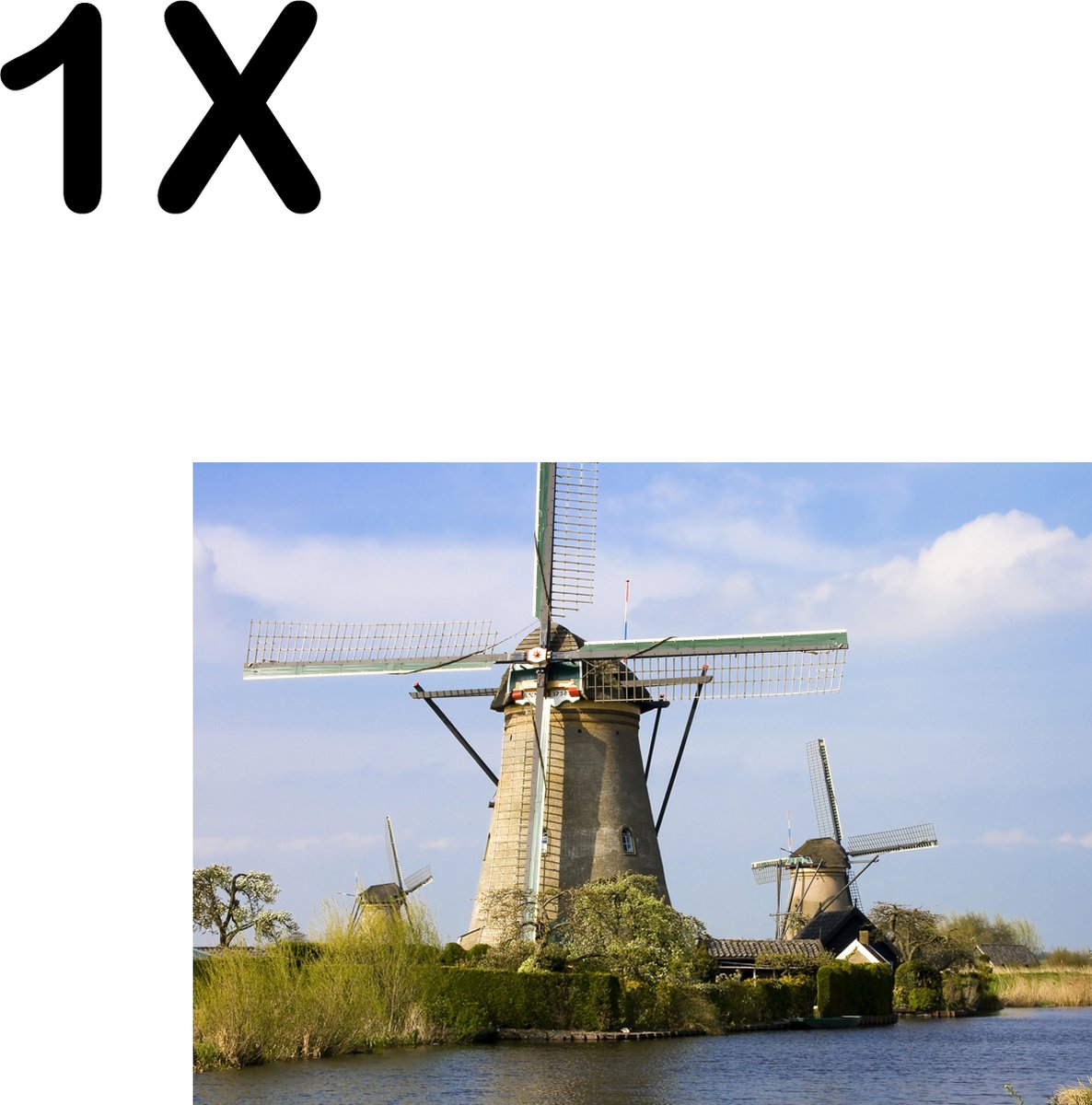BWK Textiele Placemat - Nederlandse Molens aan het Water - Set van 1 Placemats - 35x25 cm - Polyester Stof - Afneembaar
