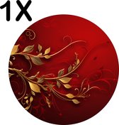 BWK Luxe Ronde Placemat - Goud met Rode Plant op Rode Achtergrond - Set van 1 Placemats - 40x40 cm - 2 mm dik Vinyl - Anti Slip - Afneembaar