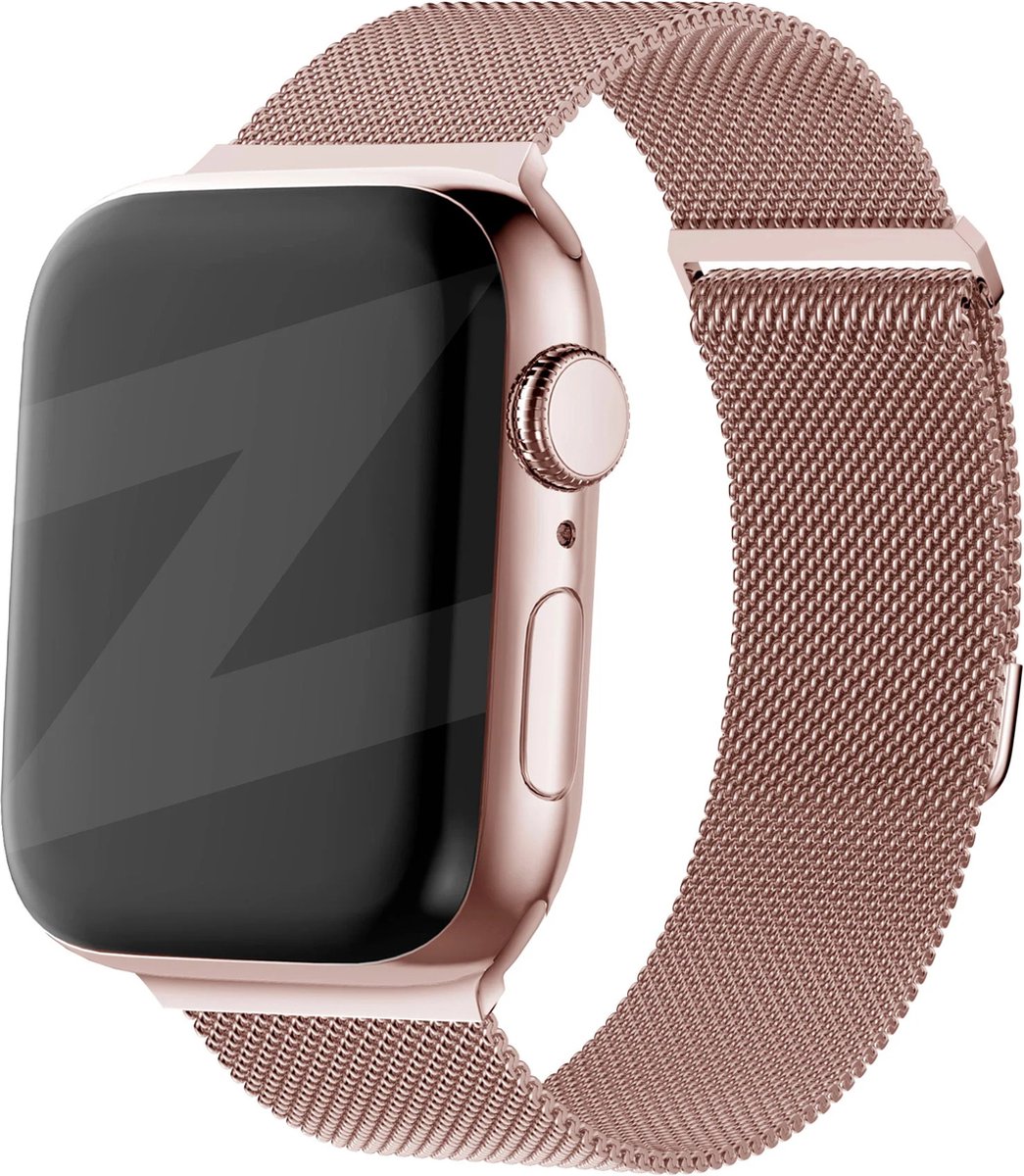 Bandz Milanese loop band geschikt voor Apple Watch 1/2/3/4/5/6/8/9/10/11/SE(2-3)/Ultra (2-3) - maat: 44mm / 45mm / 46mm / 49mm - Hoogwaardig gevlochten stalen materiaal - Milanees bandje met magneetsluiting - roségoud Milanees Apple Watch bandje