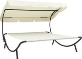 The Living Store Chaise longue - Double - Blanc crème - 200 x 173 x 135 cm - Résistant aux intempéries - Avec grand auvent