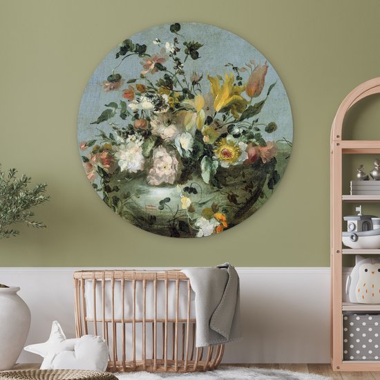 WallCircle - Déco chambre esthétique - Fleurs - Oude Meesters - Baroque - Nature - 120x120 cm - Déco chambre ados - Décoration murale - Peintures ronds