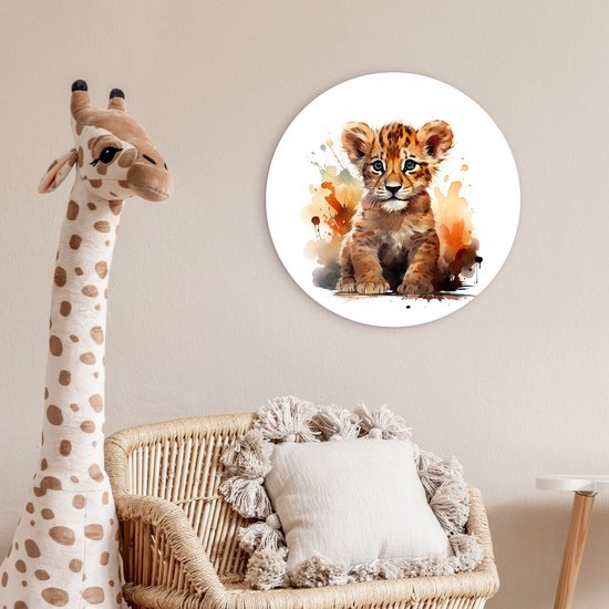 WallCircle - Cercle mural lion 60x60 cm - Cercle mural chambre d'enfant animaux - Décoration chambre fille moderne - Accessoires chambre garçon - Chambre enfant - Tableaux ronds chambre enfant - Décoration murale chambre garçon - Décoration murale