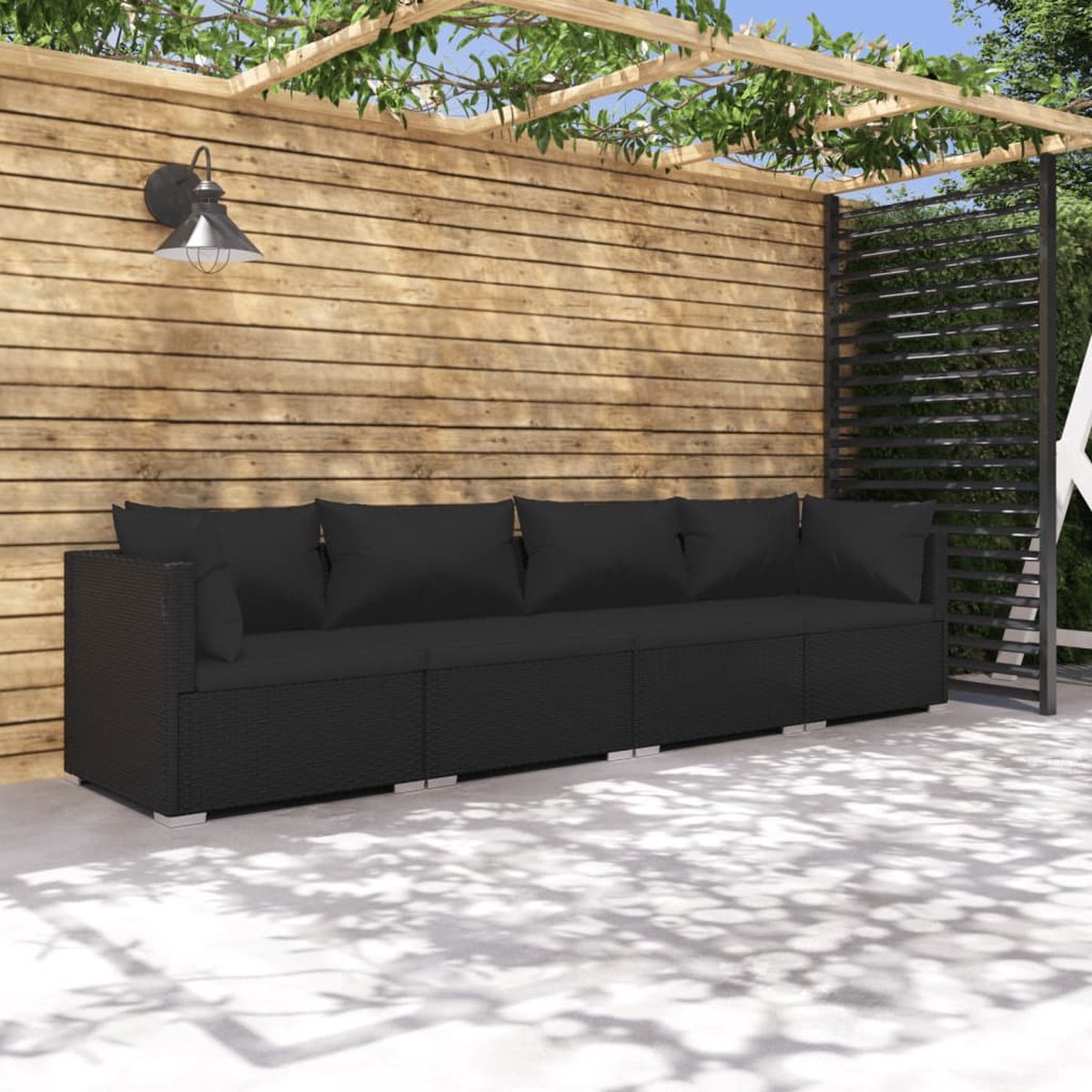 The Living Store 4-delige Loungeset met kussens poly rattan zwart - Tuinstoel - Lounge Set - Buitendecor - Outdoor Furniture - Relax Stoel