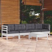 The Living Store Loungeset - Grenenhout - Wit - 63.5x63.5x62.5 cm - Inclusief kussens