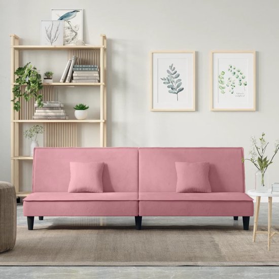 The Living Store Fluwelen Slaapbank - Roze - 200 x 89 x 70 cm - Verstelbare rugleuning - Comfortabele zitervaring - Praktische rolkussens - Stevig frame