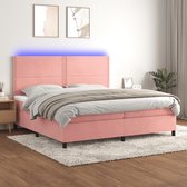 The Living Store Boxspring - Fluweel - 203x200x118/128 cm - Inclusief matrassen en LED