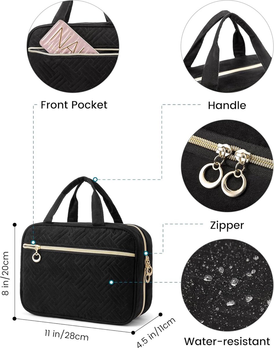 Trousse De Toilette Femme Étanche Grande Capacité - Motif Fleurs Beige - Voyage, Sport, Cadeau