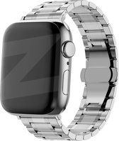 Bandz Stalen schakel band Deluxe geschikt voor Apple Watch 1/2/3/4/5/6/7/8/9/SE/Ultra (2) - Maat 42 / 44 / 45 / 49 mm - Hoogwaardig stalen materiaal smartwatch bandje - Inclusief inkortset - zilver metalen Apple Watch bandje