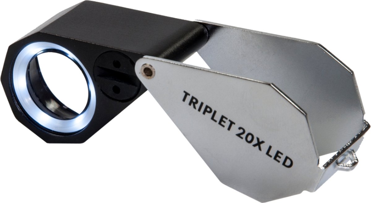 Kite Optics Triplet Loep 20x – Achromatische & Aplanatische 3-lens Inslagloep met LED-verlichting – voor Botanie, Sieraden, Munten & Insectenstudie – 21mm Lens – Inclusief Leren Etui