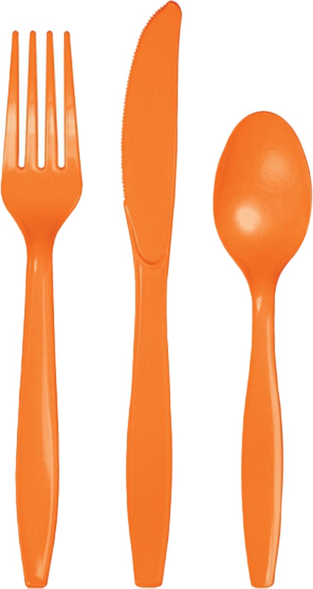 Kunststof bestek party/bbq setje - 96x delig - oranje - messen/vorken/lepels - herbruikbaar van FunCakes — afbeelding 2