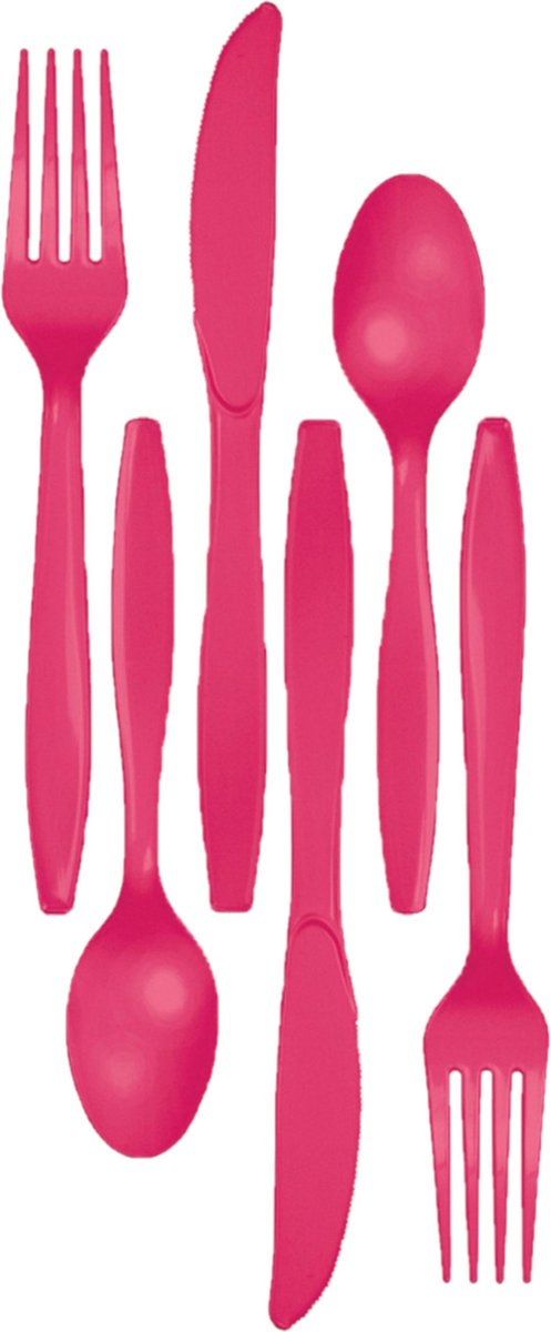 Kunststof bestek party bbq setje 48x delig roze messen vorken lepels herbruikbaar