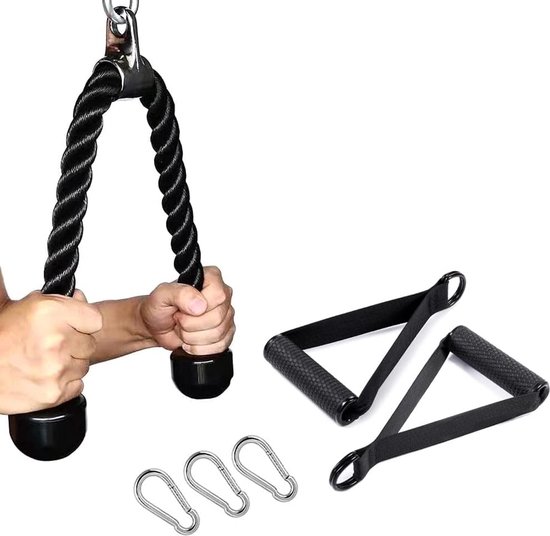 Triceps Pull-down Touw, Dubbele Kop Triceps Pull-down Touw Voor Oefenen Zwart