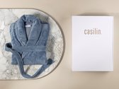 Casilin - Unisex Badjas Fleece en Katoen Badstof - Dames en Heren - Cadeau incl Luxe Geschenkdoos - Blauw - Maat XS