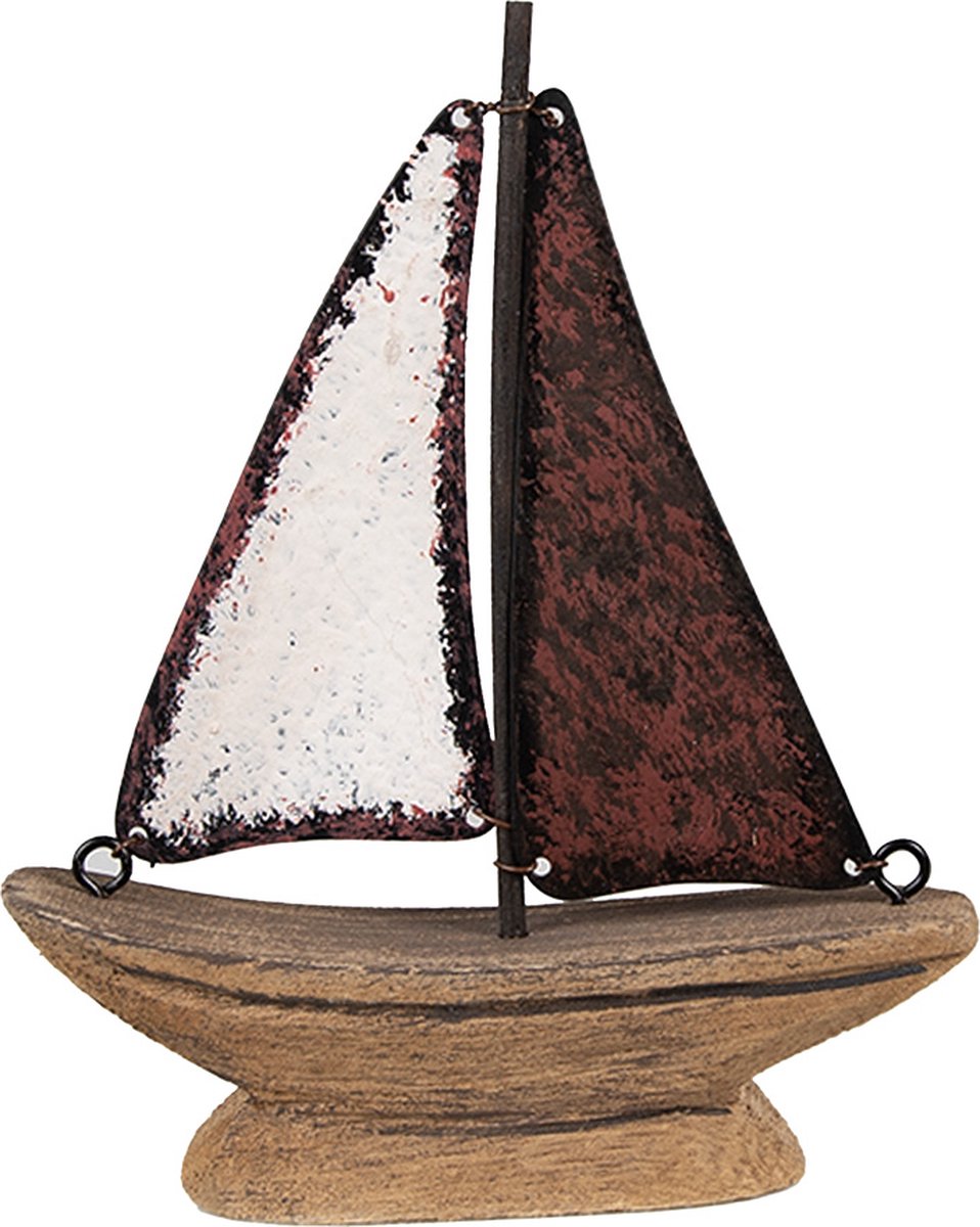 Clayre & Eef Decoratie Model Boot 13 cm Bruin Rood Hout