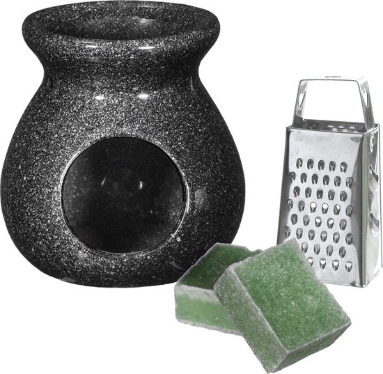 Ideas4seasons Amberblokjes/geurblokjes cadeauset - dennen - inclusief geurbrander en mini rasp